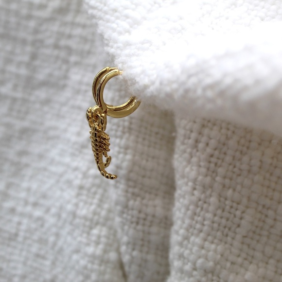Sterling Silver Gold Scorpion Hoop Earrings - Picture 3 of 7